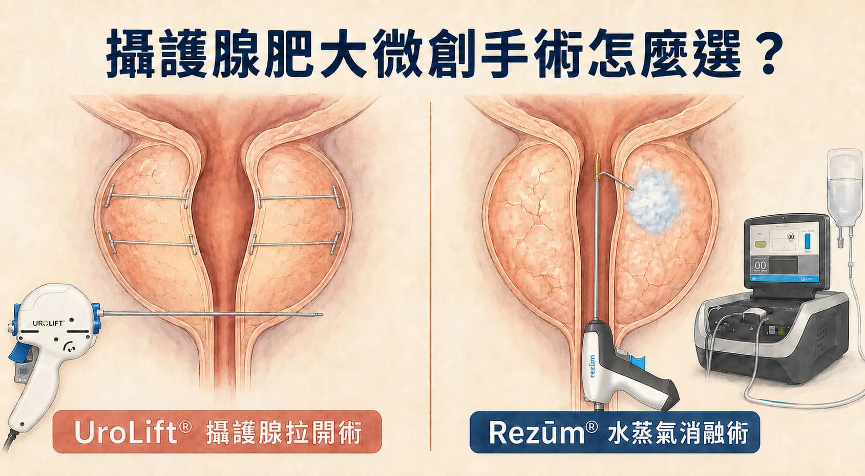 攝護腺肥大微創手術怎麼選？攝護腺拉開術（UroLift®）與水蒸氣消融術（Rezūm®）完整比較