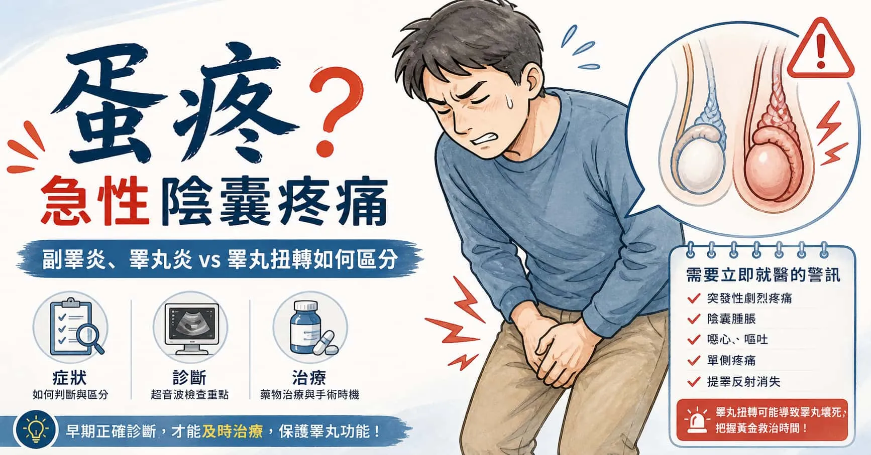 副睪炎與睪丸炎｜陰囊腫痛的診斷與治療，如何與睪丸扭轉區分？