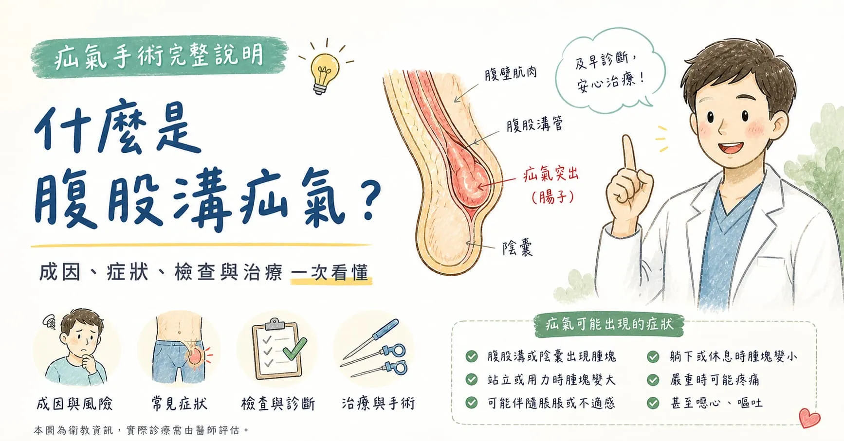 疝氣手術完整說明｜什麼是腹股溝疝氣？手術方式、恢復時程與復發預防